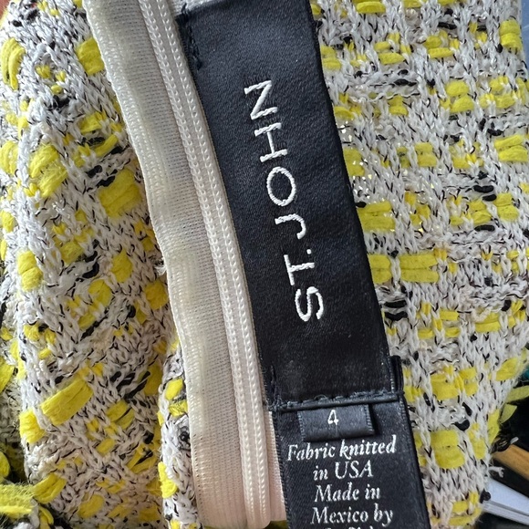 St. John Yellow Tweed Dress Black White Short Sleeve Classic Wool 519 - Picture 4 of 10